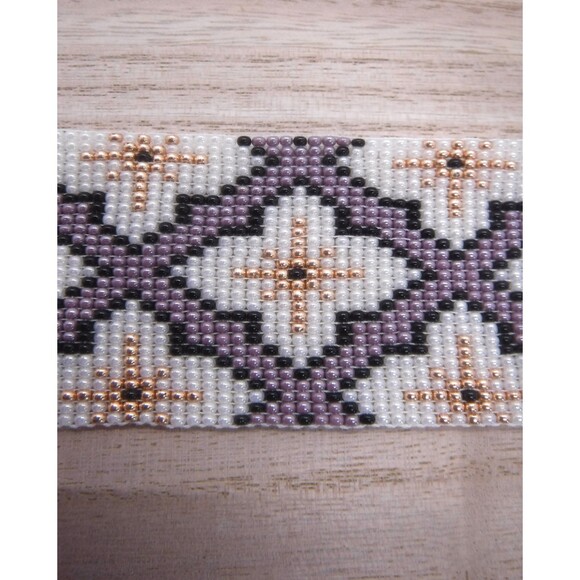 Loom Beaded Bracelet Pearl, Purple and Rose Gold - Picture 2 of 4